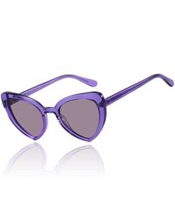 DUCO Trendy Herz polarisierte Sonnenbrille für Damen schmale Katzenaugen Sonnenbrille Modische Vintage Sonnenbrille Acetat Rahmen UV400 DC1206 (Violett) von DUCO