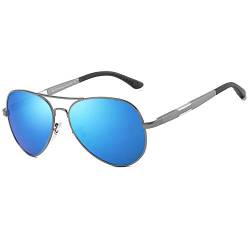 DUCO Unisex Fliegerbrille Polarisierte Sonnenbrille mit Federscharnier Etui und Putztuch 3026 (Blau) von DUCO