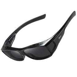 Duco Herren und Damen Sonnenbrillen Polarisiert Unisex Brille Überbrille für Brillenträger Fit-over Polbrille 8953 L - Schwarz, Grau von DUCO