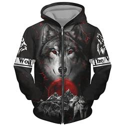 DUDSOG Männer Sternenhimmel Wolf 3D gedruckt Reißverschluss Hoodie Pullover Sweatshirt Kapuze Sweatshirt Sportbekleidung Freizeitjacke von DUDSOG