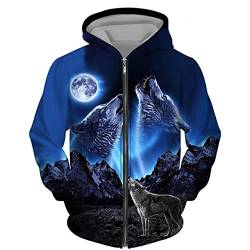 DUDSOG Männer Sternenhimmel Wolf 3D gedruckt Reißverschluss Hoodie Pullover Sweatshirt Kapuze Sweatshirt Sportbekleidung Freizeitjacke von DUDSOG