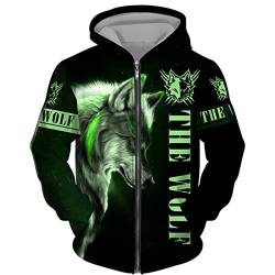 DUDSOG Männer Wikinger Wolf 3D gedruckte Hoodies Hip Hop Casual Full Zip Kapuze Sweatshirt Jacke Tops von DUDSOG