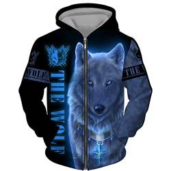 DUDSOG Männer Wikinger Wolf 3D gedruckte Hoodies Hip Hop Casual Full Zip Kapuze Sweatshirt Jacke Tops von DUDSOG