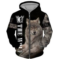 DUDSOG Männer Wikinger Wolf 3D gedruckte Hoodies Hip Hop Casual Full Zip Kapuze Sweatshirt Jacke Tops von DUDSOG