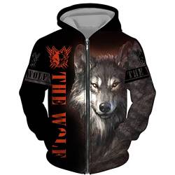 DUDSOG Männer Wikinger Wolf 3D gedruckte Hoodies Hip Hop Casual Full Zip Kapuze Sweatshirt Jacke Tops von DUDSOG