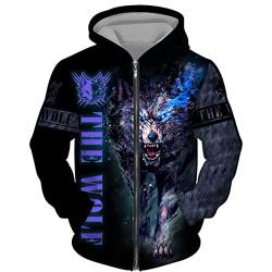 DUDSOG Männer Wikinger Wolf 3D gedruckte Hoodies Hip Hop Casual Full Zip Kapuze Sweatshirt Jacke Tops von DUDSOG