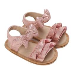 DUHGBNE Baby Kleinkind Kleinkind Mädchen PU Weiche Offene spitze Sommer Sandalen Prinzessin Flache Schuhe Für Sommer Lauflernschuhe (Pink, 19 Infant) von DUHGBNE
