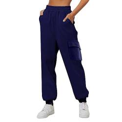 DUHGBNE Dünne, hoch taillierte, lockere Jogginghose für Damen, Bequeme, hoch taillierte Jogginghose mit Taschen, lässige Jogginghose Damen Hosen Modern (Navy, XL) von DUHGBNE