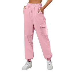 DUHGBNE Dünne, hoch taillierte, lockere Jogginghose für Damen, Bequeme, hoch taillierte Jogginghose mit Taschen, lässige Jogginghose Damen Hosen Modern (Pink, XL) von DUHGBNE