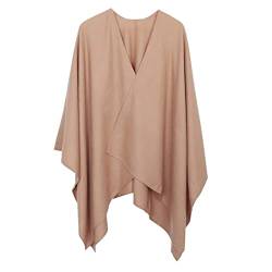 Schal Wraps für Frauen Decke Schal Cardigan lose vorne offen eleganter Poncho Cape Schal Damen Winter (Khaki, One Size) von DUHGBNE