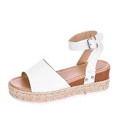 Sandalen Damen Sommer,Sandaletten Damen Plateau Keilabsatz Rutschfest Sandale Espadrilles Schuhe Knöchelriemen Riemchen Sandaletten Peep Toe Sommerschuhe Sommer Casual Strandschuhe Outdoorschuhe von DUJEFF