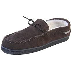 DUNLOP Joshua Herren Mokassin-Hausschuhe, Veloursleder, warm, Braunes Fell gefüttert, 45 EU von DUNLOP