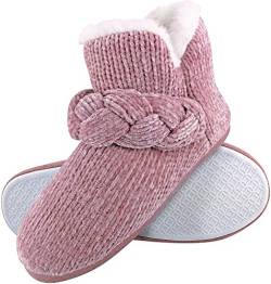Dunlop - Damen Winter Warm Plüsch Hausschuhe Boots Stiefel mit Feste Sohle (37 EU, 8033 Pink) von DUNLOP