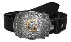 DUNN Buckle Gürtelschnalle Initialen Koppel Buchstabe G mit echter Goldauflage incl. echt Ledergürtel (4 = XL = 115-125cm) von DUNN