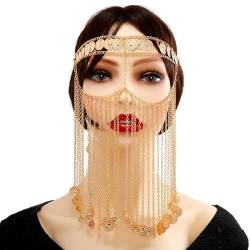 Bauchtanz Kopfschmuck Gesichtsvorhang, modisch, Party, Performance, Kopfschmuck, Gesichtskette, Haar (Color : A gold) von DUNSBY