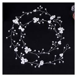 Haarschmuck Hochzeit Handgefertigte Muschel-Blumen-Haar-Accessoires, Perlen, Perlen-Kopfschmuck, Blatt-Stirnbänder, Kristall-Braut-Kopfschmuck for Frauen, Hochzeiten, Party (Color : 50cm length silve von DUNSBY