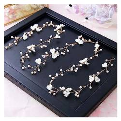 Haarschmuck Hochzeit Handgefertigte Muschel-Blumen-Haar-Accessoires, Perlen, Perlen-Kopfschmuck, Blatt-Stirnbänder, Kristall-Braut-Kopfschmuck for Frauen, Hochzeiten, Party (Color : 50cm length gold von DUNSBY