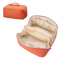Kosmetiktasche Kosmetiktasche Tragbare Luxus-Pu-Make-up-Tasche for Reisen Frauen Großraum-Wäschetasche Qualität Quadratischer Aufbewahrungskoffer (Color : Orange) von DUNSBY
