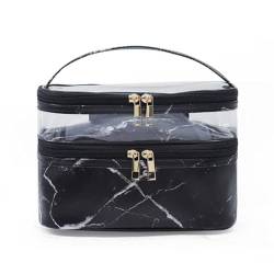 Kosmetiktasche Make-up-Tasche mit großer Kapazität for Frauen, transparent, PVC, doppellagig, Aufbewahrungstasche, Kosmetiktasche, wasserdicht, Organizer, Kulturbeutel (Color : Black Dali Pattern) von DUNSBY