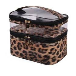 Kosmetiktasche Make-up-Tasche mit großer Kapazität for Frauen, transparent, PVC, doppellagig, Aufbewahrungstasche, Kosmetiktasche, wasserdicht, Organizer, Kulturbeutel (Color : Leopard) von DUNSBY