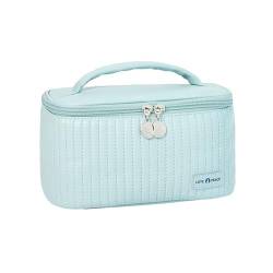 Kosmetiktasche Make-up-Taschen for Frauen, Reisen, Kulturbeutel, süße Hüllen, tragbar, einfarbig, Make-up-Organizer, Kosmetiktasche, PU-Leder (Color : Light Blue) von DUNSBY