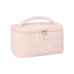 Kosmetiktasche Make-up-Taschen for Frauen, Reisen, Kulturbeutel, süße Hüllen, tragbar, einfarbig, Make-up-Organizer, Kosmetiktasche, PU-Leder (Color : Pink) von DUNSBY