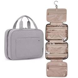 Kosmetiktasche Tragbarer Reise-Kosmetikkoffer mit großer Kapazität, Damen-Make-up-Aufbewahrung mit Haken, wasserdichter Kulturbeutel, for Aufhängen, Badezimmer-Waschbeutel (Color : Gray) von DUNSBY