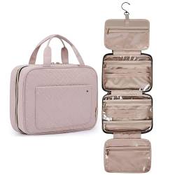 Kosmetiktasche Tragbarer Reise-Kosmetikkoffer mit großer Kapazität, Damen-Make-up-Aufbewahrung mit Haken, wasserdichter Kulturbeutel, for Aufhängen, Badezimmer-Waschbeutel (Color : Pink) von DUNSBY