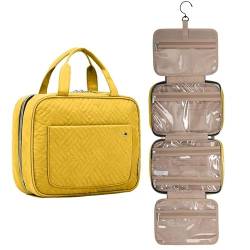 Kosmetiktasche Tragbarer Reise-Kosmetikkoffer mit großer Kapazität, Damen-Make-up-Aufbewahrung mit Haken, wasserdichter Kulturbeutel, for Aufhängen, Badezimmer-Waschbeutel (Color : Yellow) von DUNSBY