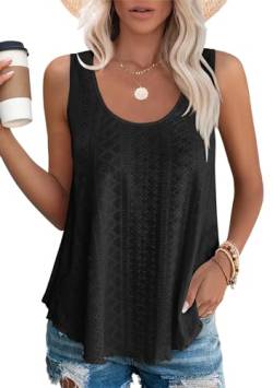 DUOEASE Sommer Top Schwarz Damen Tank Top Rundhals Ärmellose Oberteile Sommermode Locker Tunika Mittel von DUOEASE