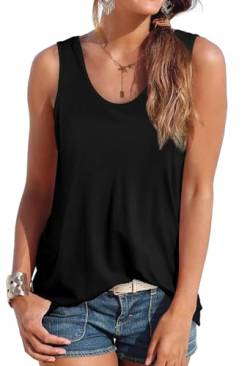 DUOEASE Sommer Top Schwarz Damen Tank Top ärmellose Oberteile Sommermode Locker Shirt L von DUOEASE