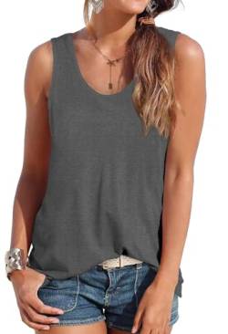 DUOEASE Tank Top Damen Sommer ärmellose Oberteile Sommermode Scoop-Ausschnitt Shirt Damen Grau S von DUOEASE