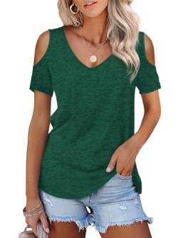 DUOEASE Tshirt Damen Sommer V Ausschnitt Oberteile Kurzarm Tunika(Grün,XL) von DUOEASE