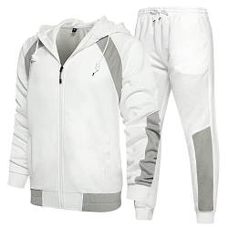 DUOFIER Herren Trainingsanzug Jogging Sweat Suits 2 Piece Casual Outfit Athletic Suit Set, Tz96-weiß, Large von DUOFIER