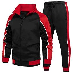 Herren Trainingsanzug Set Full-Zip Sweatshirt Jogger Sweatpants Warm Sportanzug Gym Training Wear, Tz49-schwarz, Medium von DUOFIER