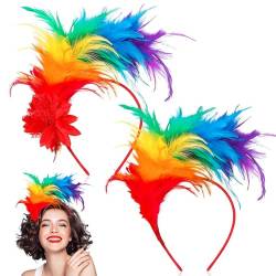 Bunt Feder Stirnband Haarreif Damen: 20er Jahre Stirnbänder 2 Pcs Fascinator Cosplay Haarband Karneval Party Kopfschmuck Regenbogen Feder Haarreif Kopfbedeckung Kostüm für Hochzeit Halloween Party von DUOLAM