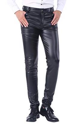 DUOLUNJINDUN Herren Slim Fit Hose aus PU Leder Elastisch Bikerhose Lederjeans Winddicht und Wasserdicht - Schwarz Größe 36 von DUOLUNJINDUN