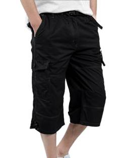 DUOLUVA Cargo Short Herren 3/4 Kurze Sommerhose Cargo Shorts Männer Caprihose Army Hose Outdoor Leichte Arbeitshose Sommer Schwarz 3XL von DUOLUVA