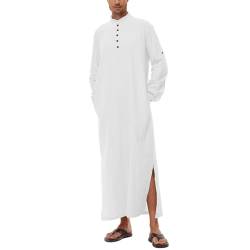 DUOLUVA Herren Kaftan Langarm Freizeit Thobe Herren Kaftan Herren Lang mit Taschen Weiß L von DUOLUVA