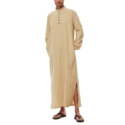 DUOLUVA Kaftan Herren Lang Sommer Thobe Herren Kaftan Leinen Herren Langarm Kaftan Männer Khaki M von DUOLUVA