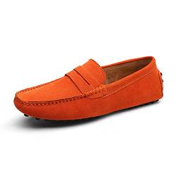 DUORO Herren Klassische Weiche Mokassin Echtes Leder Schuhe Loafers Wohnungen Fahren Halbschuhe (43,orange) von DUORO