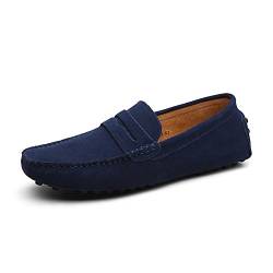 DUORO Herren Klassische Weiche Mokassin Echtes Leder Schuhe Loafers Wohnungen Fahren Halbschuhe (45,Dunkelblau) von DUORO