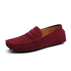 DUORO Herren Klassische Weiche Mokassin Echtes Leder Schuhe Loafers Wohnungen Fahren Halbschuhe (48 EU / 290 mm, Rot) von DUORO