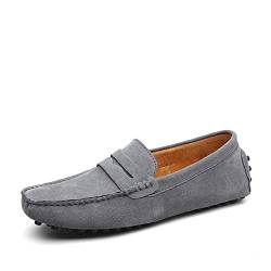 DUORO Herren Klassische Weiche Mokassin Echtes Leder Schuhe Loafers Wohnungen Fahren Halbschuhe (50 EU=300mm,Grau) von DUORO