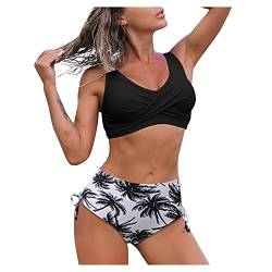 DUOROUPUTAO Bikini Damen Set, Zweiteiler Bauchweg Bademode High Waist Sexy Badeanzug V-Ausschnitt Push Up Sommer Blumenmuster von DUOROUPUTAO