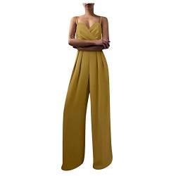 DUOROUPUTAO Damen Jumpsuit Elegant Ärmellos Weites Bein Cocktail Party Festlich Overalls Hosenanzug Playsuit Lang Romper (Yellow, S) von DUOROUPUTAO