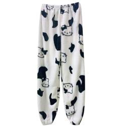 Schlafanzug Damen Hosen Lang Flanell Hello Kitty Pyjama Hose Damen Schlafhose Weich Kawaii Pyjamas Anime Bequeme Winter Schlafanzughose von DUOROUPUTAO