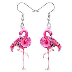 DUOWEI Acry karminrot Flamingo Vogel Ohrringe baumeln Schmuck für Frauen Mädchen Teens Sommer Frühling Geschenke (Flamingo A) von DUOWEI