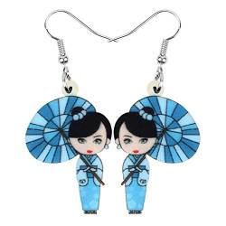 DUOWEI Acryl Anime Cute Japanisch Stil Kimono Puppe Ohrringe Charms Dangle Schmuck Geschenke für Damen Frauen Teenager Mädchen (Blau) von DUOWEI