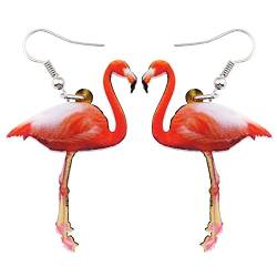 DUOWEI Acryl Anime Rot karminrot Flamingo Vogel Ohrringe baumeln Drop Schmuck für Frauen Mädchen Teens Sommer Frühling Geschenke (Rot) von DUOWEI